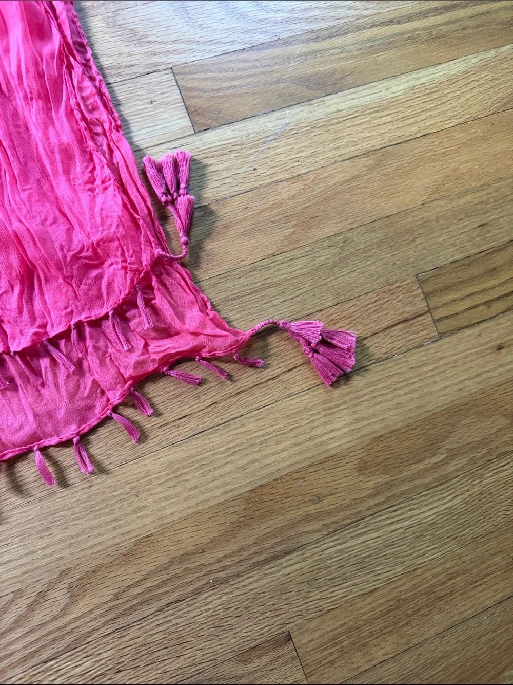 Vibrant Magenta Pink Crinkle Gauze Scarf with Tassels | Boho Lightweight Wrap